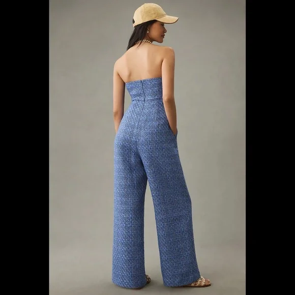 Anthropologie Textured Blue Strapless Jumpsuit - Picture 2 of 16